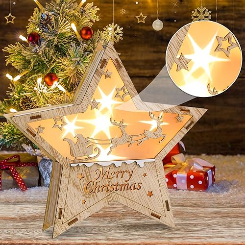 Aragallant Lumières de Noël en Bois à LED - Étoile, Élan et Décorations pour Fenêtre, Intérieur et Balcon - Nail Gallerys
