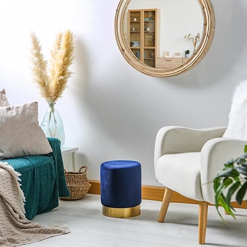 Harbour Housewares Velours Rond Pouffe - Luxe Salon Chambre à Coucher Chambre à Chambre à Coucher Accent Foottool - 29 x 36cm - Bleu - Nail Gallerys