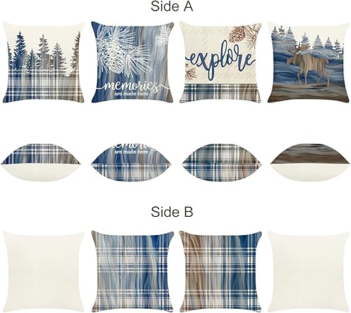 Bonhause Housse de Coussin Noël Hiver Pin Arbre 45 x 45 cm Polyester Lin Flocon de Neige Décoratif Taie d'oreiller pour Canapé Salon Chambre Chaise Jardin Maison Décoration 4 Pièces - Nail Gallerys