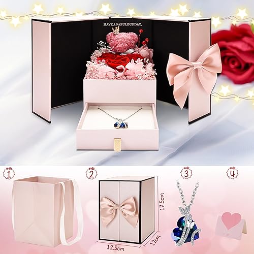 CSYY Cadeau d'anniversaire De Rose éTernelle, Collier Femme boîte de Roses Pendentif Coeur avec Rose Conservée Cadeau pour Elle la Noël La Saint-Valentin Fête des mères Anniversaire - Nail Gallerys