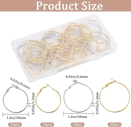 SOFPLATE 1 boîte de 80 créoles Rondes en Perles de 4 styles Petits Créoles en Fer Hypoallergénique Boucles D'Oreilles Pendantes en Or Boucles D'Oreilles Ouvertes en Argent pour la Fabrication de Bijou - Nail Gallerys