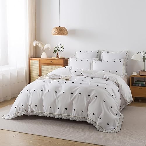 ZTYROLJ Housse de Couette 220x240cm Cœur Noir avec Fermeture Éclair - Parure de Lit Adulte pour 2 Personnes avec 2 Taies d'oreiller 65x65cm - Nail Gallerys