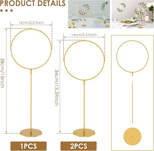 Gatphy Lot de 3 anneaux de décoration avec pied, cerceau rond en métal avec tige dorée stable, élégante série de fleurs en métal, facile pour les fêtes, le bricolage, la décoration de couronne de - Nail Gallerys