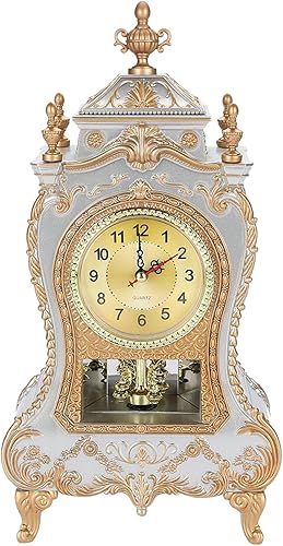 Horloge de Table Vintage Grande Horloge de Cheminée Dorée en Plastique de Style Vintage en Plastique Horloge de Table Antique Maison Hôtel Décoratif Bureau Réveils (Rouge brunâtre) (Blanc) - Nail Gallerys