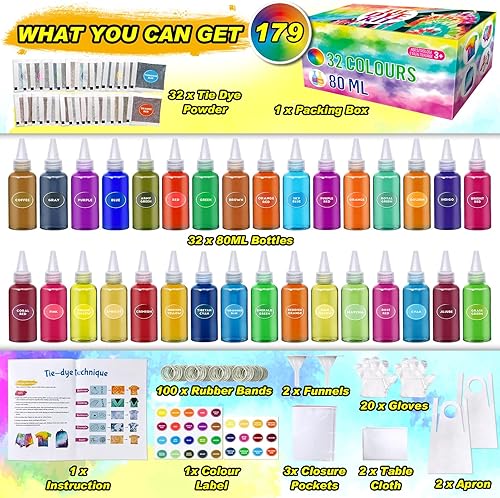 PATIFEED Tie Dye Kit pour Enfants et Adultes, 32 Couleurs 80ML Kit de Teinture pour Tissus, Kit de Teinture pour Cadeaux pourActivités en Grand Groupe Fête Faite à la Main - Nail Gallerys