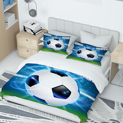 Housse de Couette Football Parure de Lit Sport Football Motif pour Enfant 1/2 Personne,Housses de Couettes Microfibre avec Fermeture Éclair et 2 Taies d'oreiller 65x65 cm (Football 02, 140 x 200 cm) - Nail Gallerys