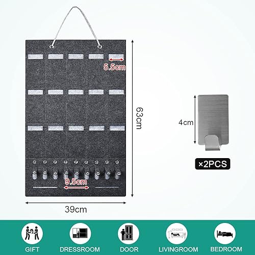 LANSKYLAN Organisateur de Lunettes 15 Fents, Rangement Lunettes à Suspendre avec 2 Crochet Adhésif, Rangement Lunette de Soleil, Range Lunettes en Feutre, pour Mur Maison Lunettes de Soleil Bijoux - Nail Gallerys