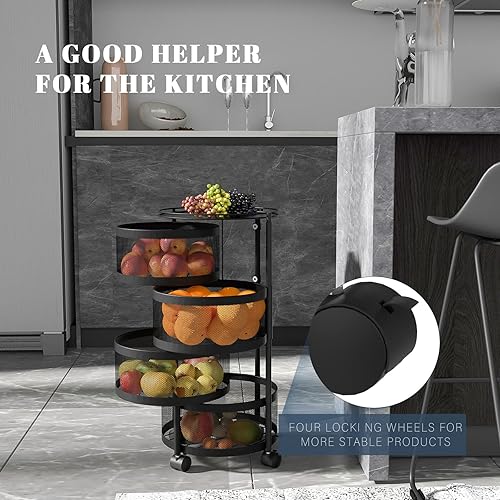 HOYRR Panier à Fruits Rotatif pour Cuisine, étagère de Rangement Ronde rotative Multicouche, étagère de Rangement pour Fruits et légumes avec roulettes et matériau métallique en Acier Inoxydable - Nail Gallerys