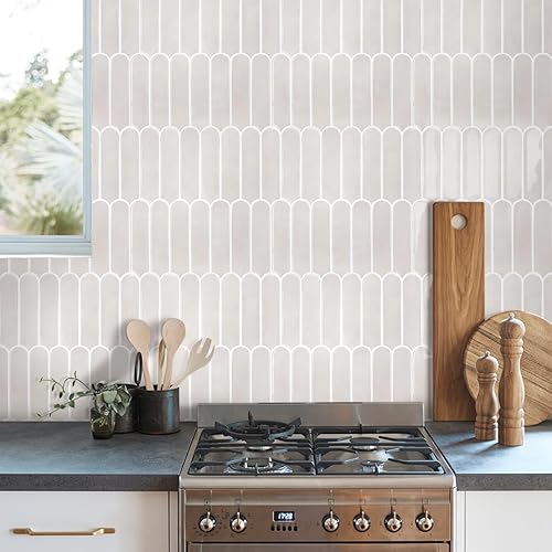 Commomy Plus épais Credence Adhesive pour Cuisine, Vinyle Carrelage Adhesif Mural Salle de Bain Cuisine Metro 3D, ImperméAble, Toledo Cream FishScale(10 Pièces, 30,5 x 30,5 cm) - Nail Gallerys