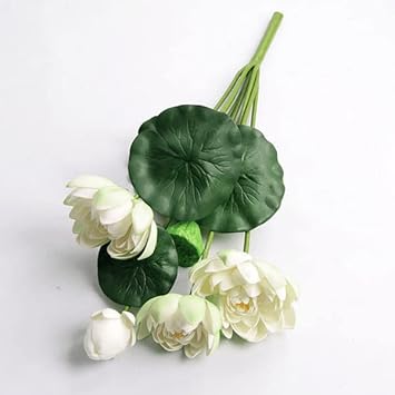 Bouquet de Fleurs de Lotus artificielles en Mousse de 64 cm - Fleurs artificielles en Soie - Fleurs artificielles pour la Maison, la décoration de fête de Mariage - Arrangement Floral (Blanc) - Nail Gallerys