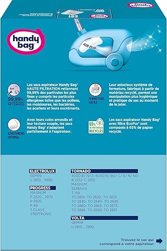 Handy Bag - Sacs aspirateur E81 x4sacs - Compatibles Electrolux, Progress, Tornado et Volta - 99,99% des poussières retenues - Fermeture facile - Filtre anti-allergène - 65% de matériaux recyclés - Nail Gallerys