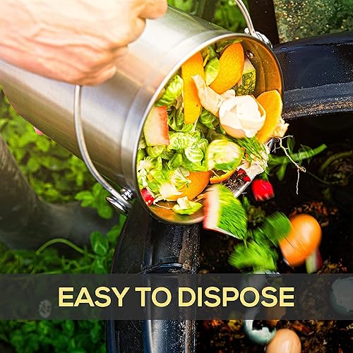 KICHLY [5 Liter] Seau à Compost en Acier Inoxydable pour comptoir de Cuisine - Seau à Compost Seau de Cuisine Compost avec Couvercle - Comprend 1 Filtre - Nail Gallerys