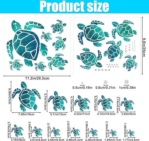 Lot de 12 autocollants muraux en vinyle motif tortue de mer, pour salle de bain, maison, bureau, chambre d'enfant, toilettes (12 tailles, bleu vert) - Nail Gallerys
