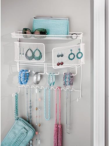 mDesign porte-bijoux mural – rangement bijoux parfait pour colliers, boucles d’oreille, bracelets & autres accessoires – range-bijoux idéal pour avoir vos accessoires à portée de main – blanc - Nail Gallerys