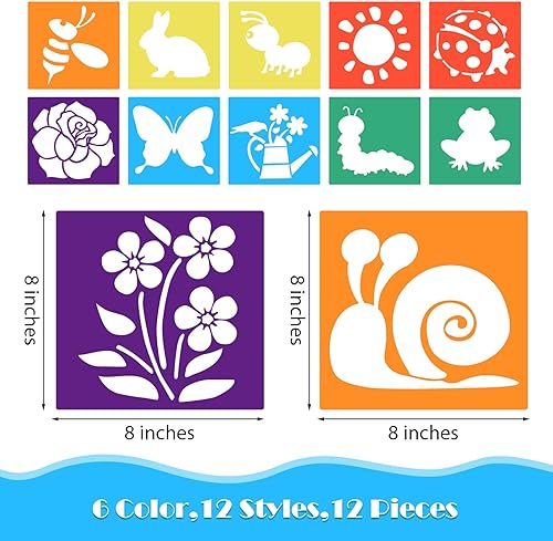 Lot de 12 pochoirs de dessin printanier pour enfants, 20,3 cm, pochoirs à craie pour dessin d'été, pochoirs lavables sur le thème du jardin pour enfants, tout-petits, préscolaires - Nail Gallerys