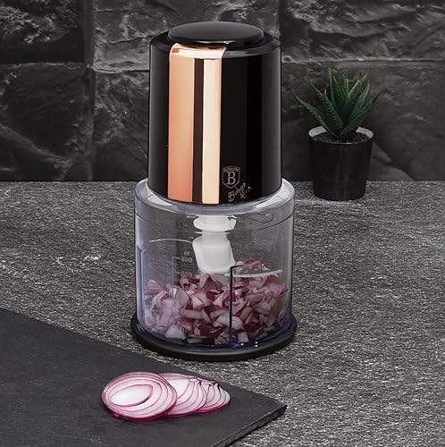 Berlinger Haus, Mini hachoir, Collection Black Rose, 2 en 1 - également adapté au stockage avec un couvercle sur, Bouton et couvercle sans glissement, Interrupteur de sécurité: ON/OFF, Double lame - Nail Gallerys