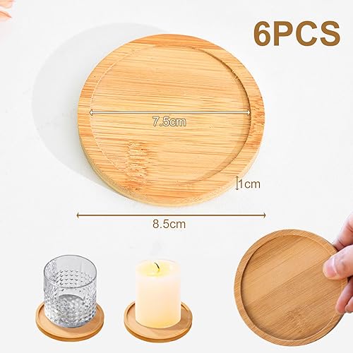 Dtoterul Dessous de Verre en Bois 6 Pièces Support Rond pour Bougies Dessous Plateau de Service Rond Bougies comme Assiette Décorative Dessous de Verre Bois pour Décoration de Table Communion - Nail Gallerys