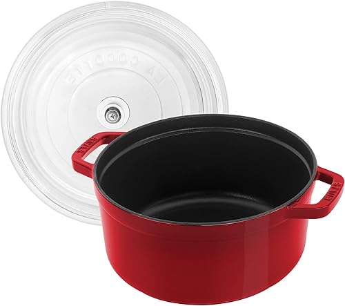Staub Cocotte ronde en fonte avec couvercle en verre Cerise 4 l - Nail Gallerys