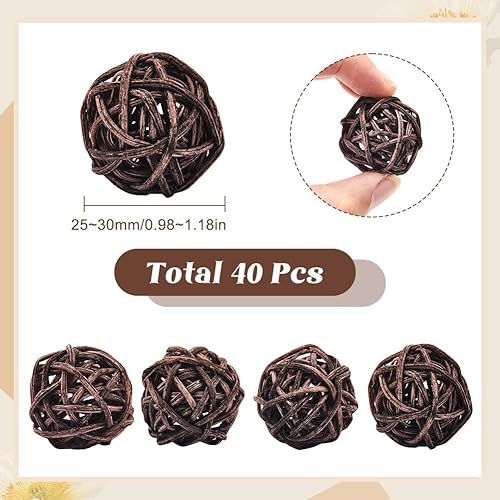 SUNNYCLUE 40 Petite Boule Décorative en Rotin et Osier pour Centre de Table Bol Rond de 3mm Boules de Noix de Coco Marron Décoration pour Mariage Noël Halloween Arbre Table Fête Bricolage - Nail Gallerys