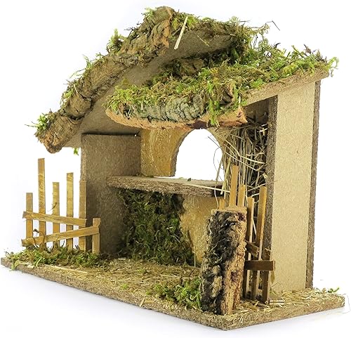 Ferrari & Arrighetti Cabane pour Crèche, avec Clôtures et Paille, pour Figurines de 10 cm Non Incluses, Bois, 36x16x27 cm - Nail Gallerys