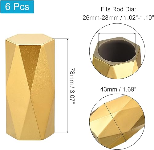 sourcing map Lot de 6 embouts de tringle à rideaux en plastique modernes pour tringles à rideaux de 26 à 28 mm de diamètre (doré) - Nail Gallerys