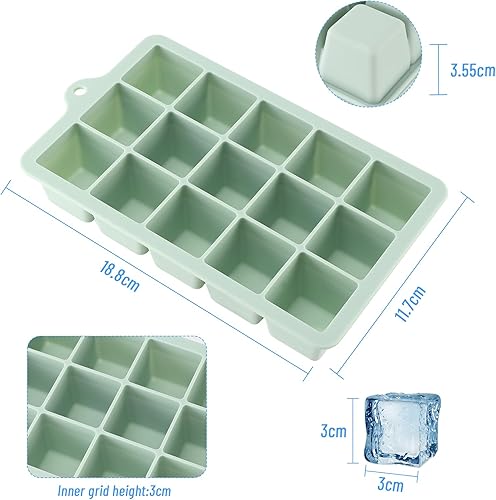 Pavlleen Lot de 3 bacs à glaçons en silicone - 45 compartiments - Grands glaçons carrés de 3 cm - Empilables - Avec couvercle - Sans BPA - Convient pour cocktails, whisky, crème glacée, café - Nail Gallerys