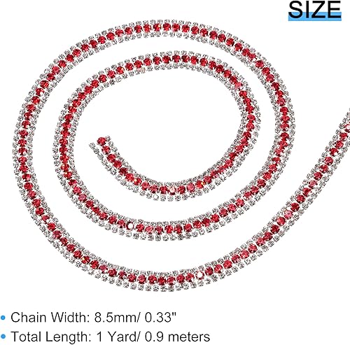 QUARKZMAN 1 Yard 3 Rangées Strass Chaîne, 8.5mm Brillance Cristal Fermer Griffe Chaîne Garniture pour DIY Bijoux, Vêtements, Sacs, Chaussure Décoration (Argent, Rouge, Blanc) - Nail Gallerys