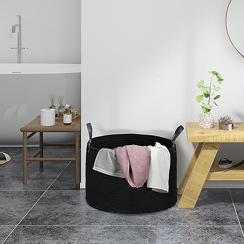 HOMCOM Panier à linge 36L, corbeille à linge pliable en coton, avec poignées, Ø 56 x 35,5 cm, crème - Nail Gallerys