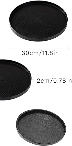 ZHYUAN Plateau de service rond de 30 cm - Noir - Plateau de service rond en bois - Plateau de service décoratif - Plateau de service rond - Plateau décoratif en bois - Nail Gallerys