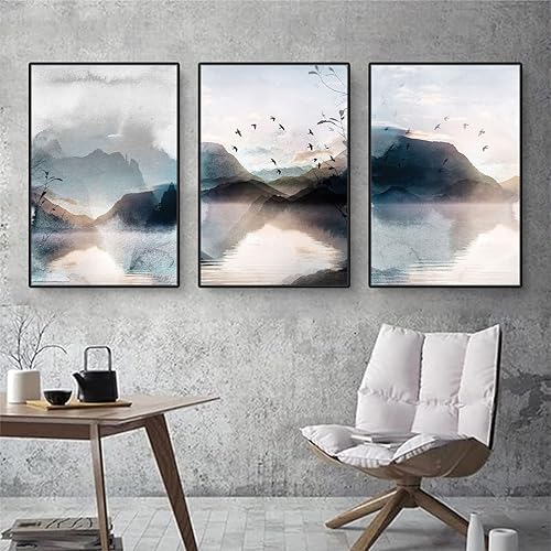Herfair Lot de 3 posters pour salon - Paysage - Peinture murale abstraite - Montagne - Eau - Impression d'art esthétique - Sans cadre - Décoration murale - Poster pour chambre à coucher (40 x 50 cm) - Nail Gallerys