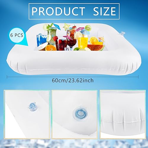 Lot de 6 plateaux de service gonflables à glace pour pique-nique, camping, cérémonie de remise de diplôme, fête d'été, piscine, 61 x 61 cm - Nail Gallerys
