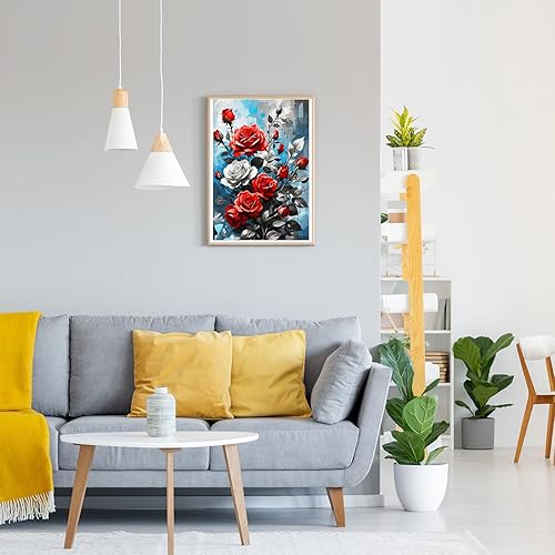 GDYEEH 5D Rose Peinture Diamant Painting Kit, DIY Fleurs Art du Diamant Complet Kits, Flowers Diamond Art Kits Strass Point de Croix Painting pour Adultes Débutants Maison Décor 30x40 cm - Nail Gallerys