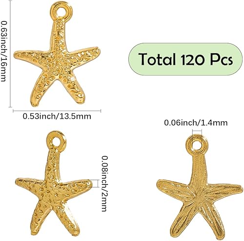 SUNNYCLUE 1 boîte de 120 breloques Étoiles de Mer Dorées en Alliage Style Plage Hawaïen Bohème Été Métal Tibétain Vie Marine Océan Pendentifs pour la Fabrication de Bijoux Bricolage Collier Bracelet B - Nail Gallerys