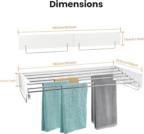 Qivine Etendoir Linge Intérieur Mural Pliable - Séchoir avec 6 Barres de Séchage - Gain de Place - Supporte Jusqu'à 88lbs - Pour Salon, Salle de Bain, Chambre - Nail Gallerys