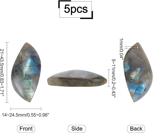 AHANDMAKER 5 pièces Pendentif en Pierre de Labradorite Naturelle, Pierre précieuse en Forme de cabochon Arc-en-Ciel avec Trou de 1 mm pour Bijoux à bricoler soi-même, Collier, Fabrication Artisanale - Nail Gallerys