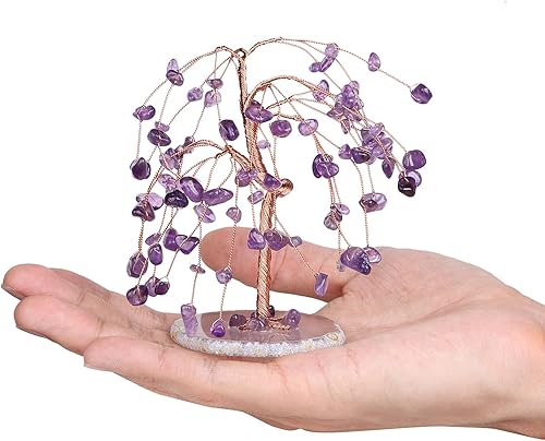 dssmboom Arbre de Vie en Pierre de guérison sur Une Base en Tranche d'agate, Arbre à Argent en Cristal décoratif bonsaï décoration intérieure pour la Richesse, Améthyste & Quartz Rose & Aquamarine - Nail Gallerys