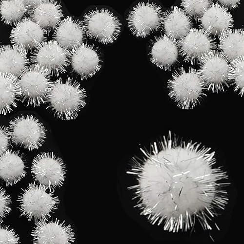 Lot de 100 pompons en peluche avec paillettes argentées - Rond - Couleur blanche - 20 mm - Pour couture Tilda - Pour travaux manuels amusants et créatifs - Nail Gallerys