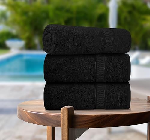 Casabella Lot de 3 draps de bain XL, 100 % coton, 90 cm x 180 cm (noir) - Nail Gallerys