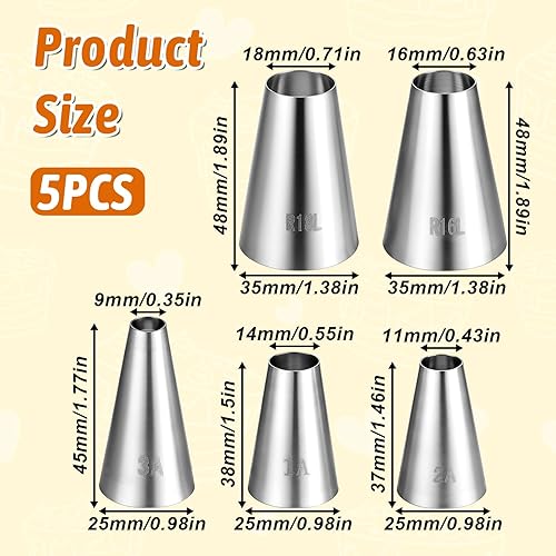 Lot de 5 douilles à trou rond pour décoration de gâteaux, cupcakes, glaçage, outils professionnels en acier inoxydable pour gâteaux, biscuits, pâtisserie, fondant, crème - Nail Gallerys