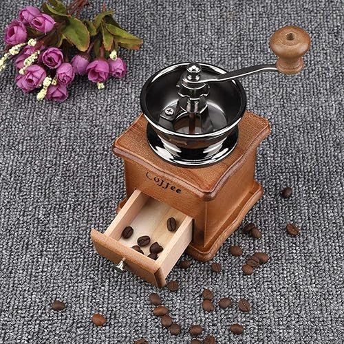 Queen.Y Moulin à café manuel - Portable - Rétro - Avec tiroir en bois - Pour la décoration de la maison ou du bureau - Nail Gallerys