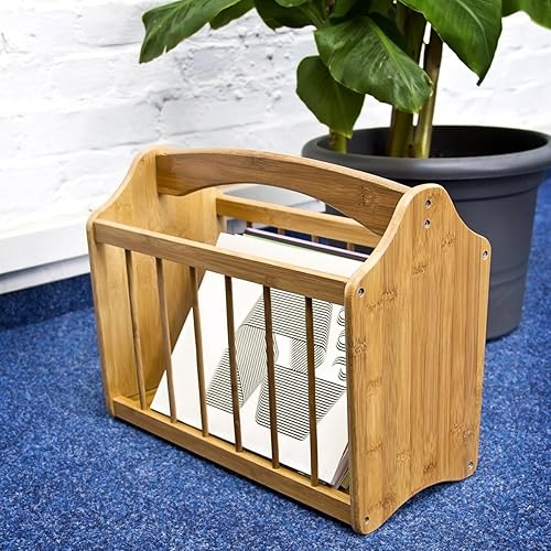 Relaxdays 10015644 Porte-revues en bambou avec poignée Présentoir à journaux HxlxP: 33 x 42 x 21 cm, nature, Marron Clair - Nail Gallerys