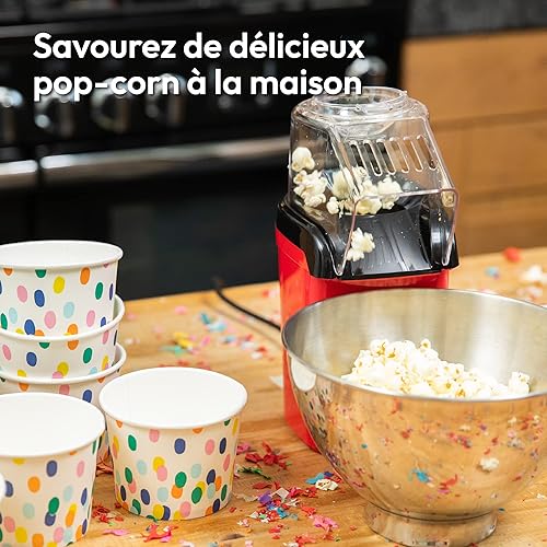 Gadgy Machine à Pop-Corn - Appareil à Pop-Corn - Machine à Pop-Corn à Air Chaud Rapide - Sans Huile, sans Graisse - avec Tasse à Mesurer et Couvercle Supérieur Amovible - Revêtement Rouge Rétro - Nail Gallerys