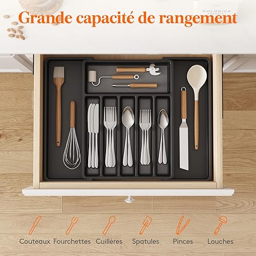 Lifewit Range-couverts extensible pour tiroirs de 42,4 cm de profondeur - Organisateur de couverts - Insert de tiroir de cuisine de 33 à 57 cm de large - Porte-couverts en plastique pour - Nail Gallerys