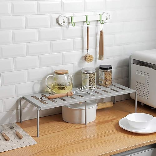 Etagère de Cuisine Extensible, Etagère de Rangement Empilable, Organiseurs de Placards, Egouttoir Pratique Longueur Reglable, pour Cuisine Salle de Bain Chambre Salon (Gris) - Nail Gallerys