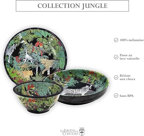 Les Jardins de la Comtesse - Assiette Creuse idéale en Assiette à Soupe ou Pâtes - Mélamine Pure - Jungle - Ø 20 cm - Noir/Vert - Service de Table - Collection de Vaisselle Quasi-Incassable MelARTmine - Nail Gallerys
