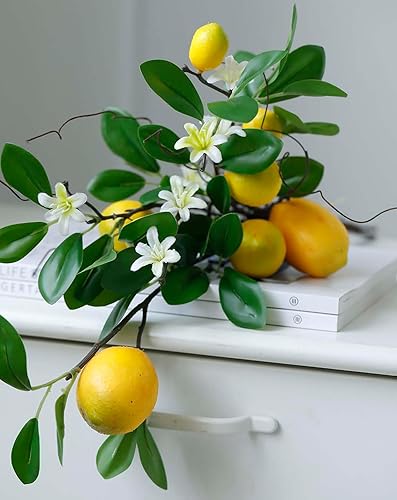 Laelfe 2Pcs Branches de Citrons Artificielles, Bouquet de 16 Têtes de Citrons Jaunes Faux, Branches de Citron Artificiels pour Cuisine, Salle à Manger, Chambre à Coucher, Table (18.9in) - Nail Gallerys