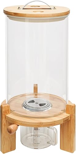 SUONTY Distributeur de riz, réservoir de 7,5 l, récipient à farine et céréales avec couvercle hermétique et support en bois, récipient alimentaire en verre pour l'organisation de la cuisine et le - Nail Gallerys