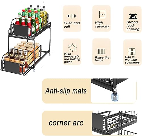 SOONHUA Rangement sous évier, 2 niveaux coulissants en métal pour cuisine, salle de bain, garde-manger, armoire de rangement - Nail Gallerys