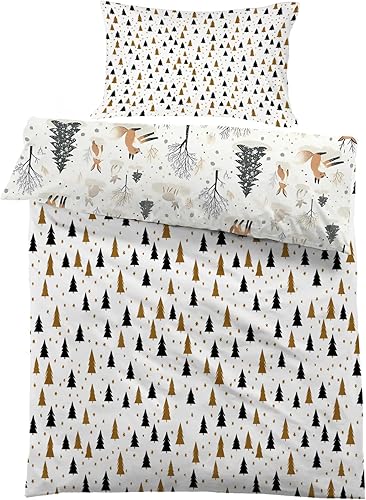 Housse de Couette 120x150 cm Enfant Animaux de la forêt, Parure de Lit 1 Personne Renard Renne avec Taie d'oreiller 40x60 cm Réversible Sets de Housse Couette en Microfibre Ensemble de Literie - Nail Gallerys