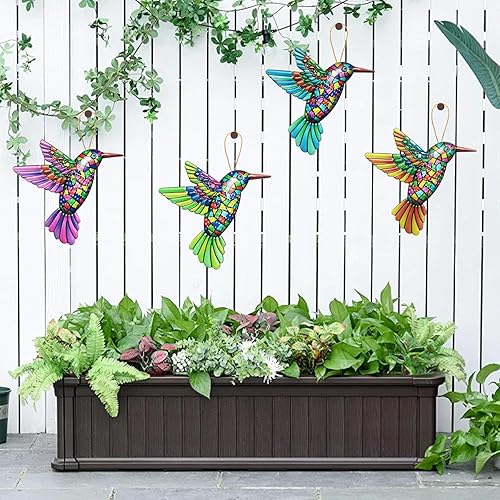 KASESSS 4 PCS Decoration Murale Exterieur Colibri, Decoration Murale Jardin Acrylique, Deco Murale eXterieur pour Intérieur Extérieur, Decoration Mur Exterieur pour jardin Clôture Maison Jardin Cour - Nail Gallerys
